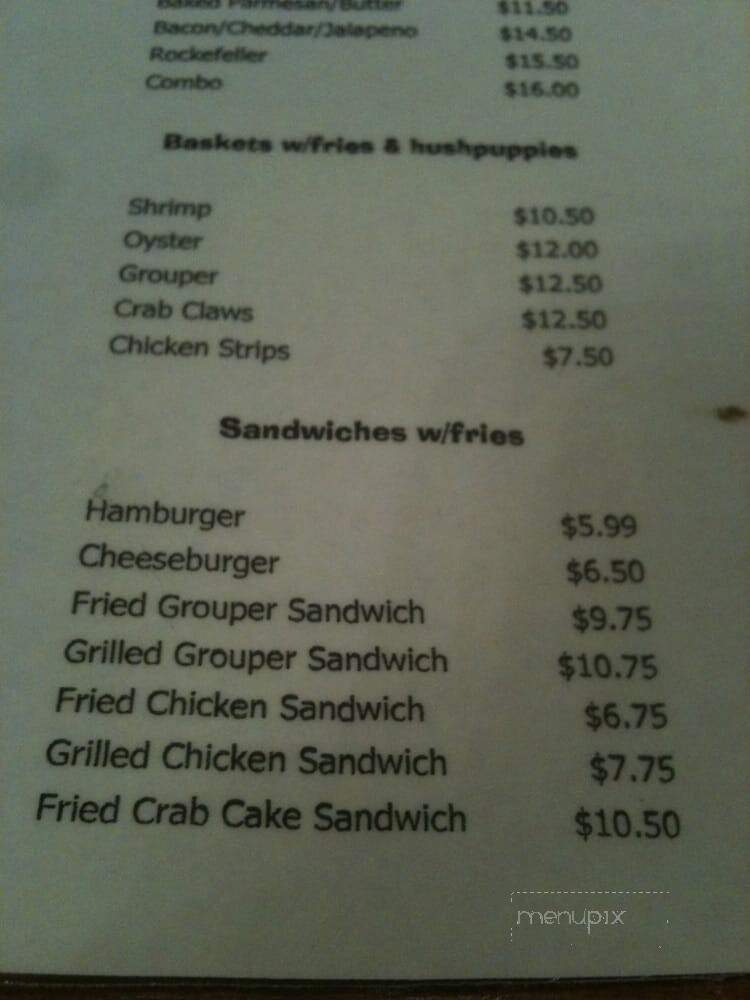 Hole in the Wall Seafood - Apalachicola, FL menu_pic
