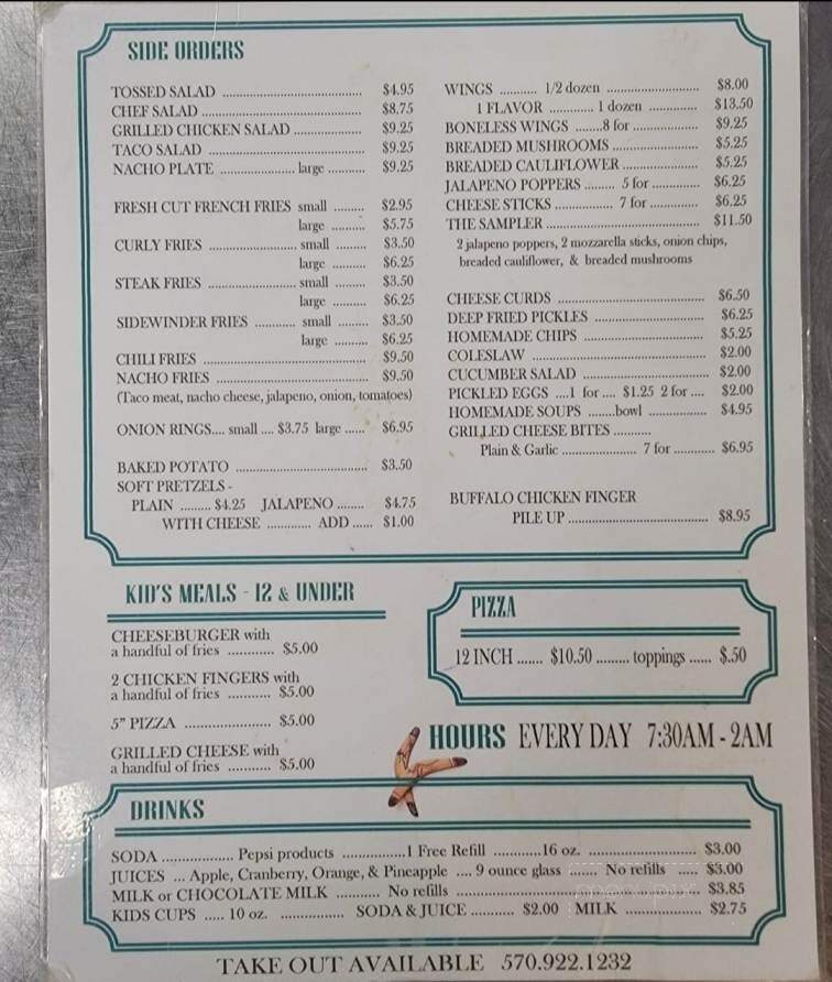 Boomerang's Bar & Grille - Millmont, PA menu_pic