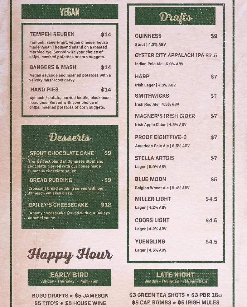 Finnegan's Wake - Tallahassee, FL menu_pic