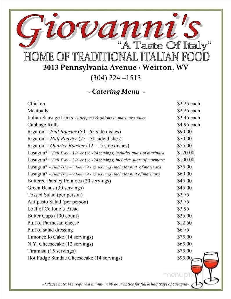 Gio's Family Restaurant - Weirton, WV menu_pic