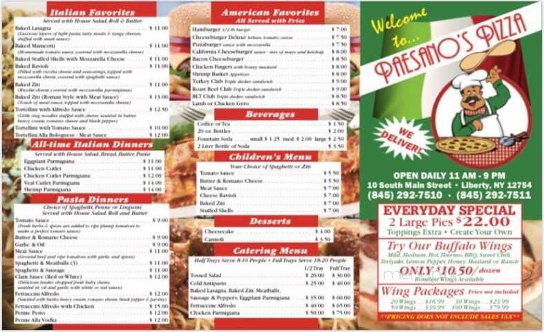 Paesanos Pizzeria - Liberty, NY menu_pic