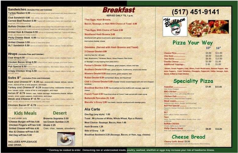 The Bullpen Sports Pub - Britton, MI menu_pic