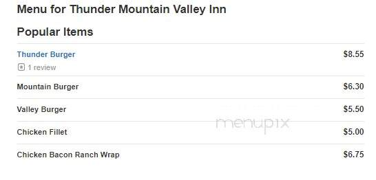 Thunder Mountain Valley Inn - Crivitz, WI menu_pic