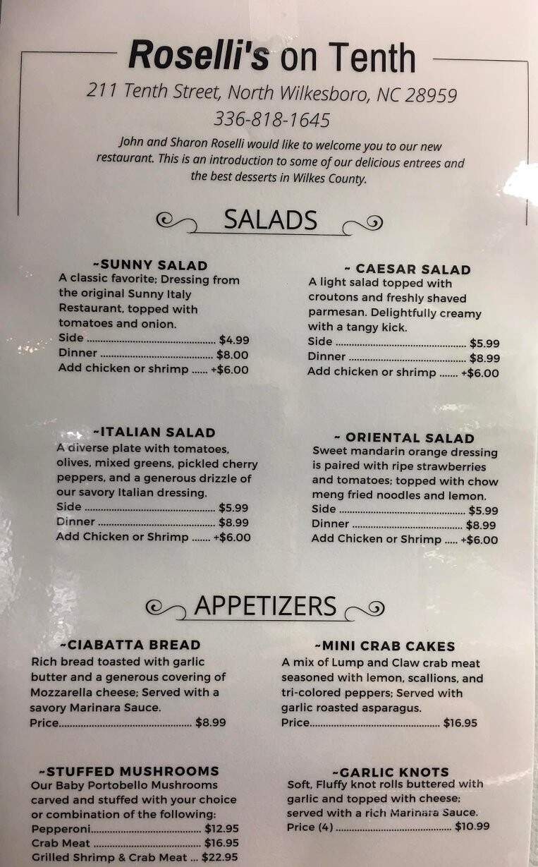 Roselli's on 10th - North Wilkesboro, NC menu_pic