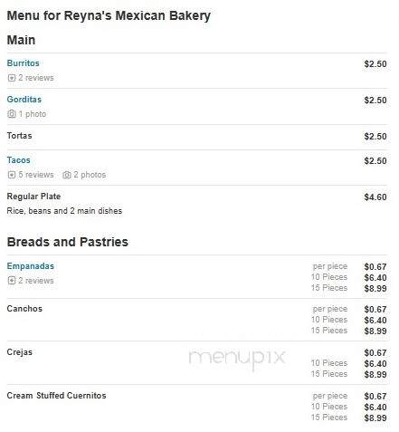 Reyna's Mexican Bakery - Kansas City, KS menu_pic
