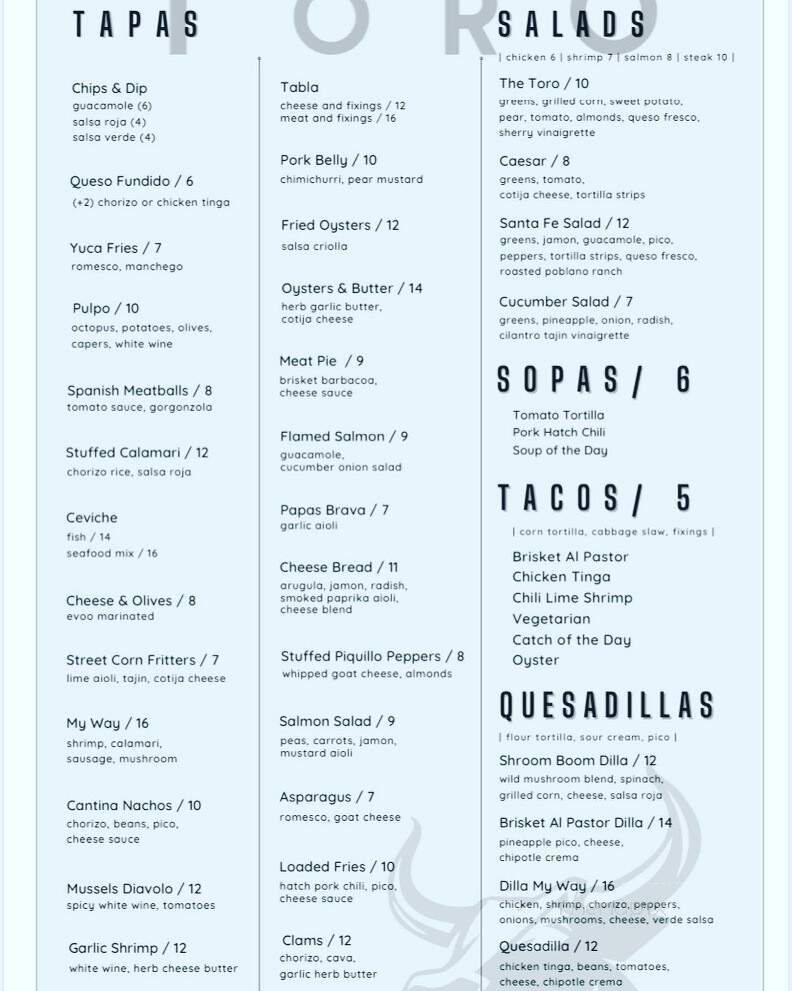 Toro - Bowling Green, KY menu_pic