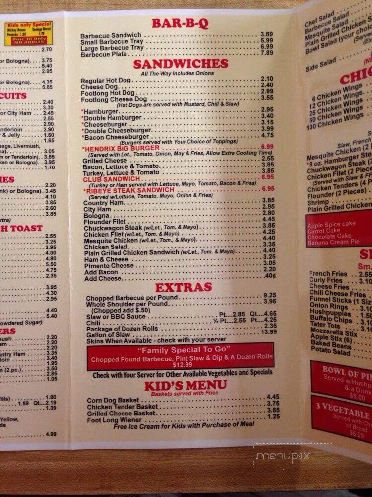 Hendrix Barbecue - Spencer, NC menu_pic
