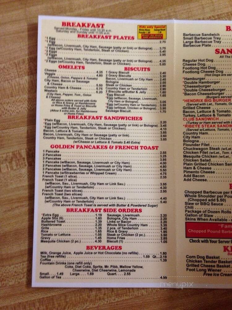 Hendrix Barbecue - Spencer, NC menu_pic