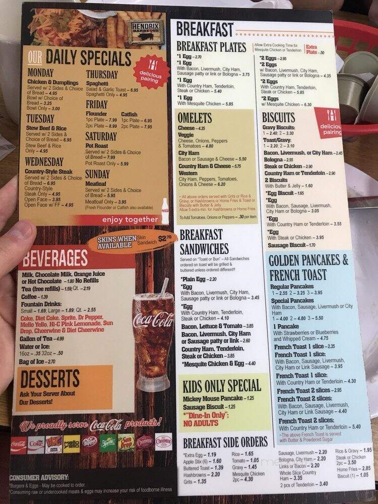 Hendrix Barbecue - Spencer, NC menu_pic