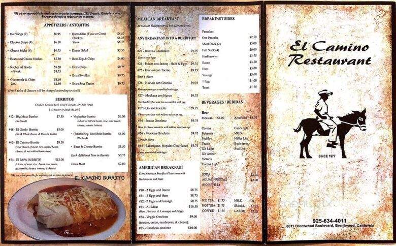 El Camino Restaurant - Brentwood, CA menu_pic