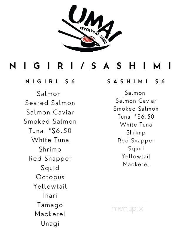 Umai Revolving Sushi - Rochester, NY menu_pic
