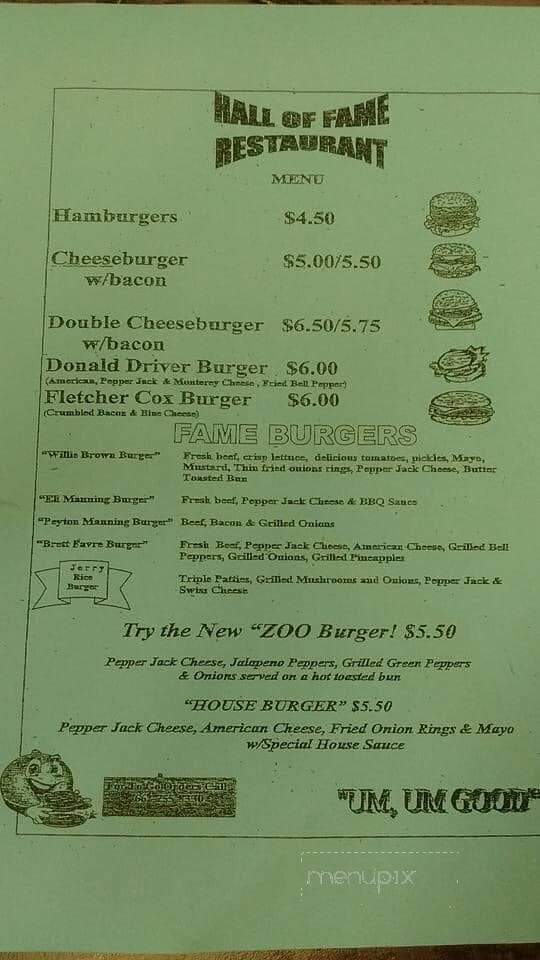 Hall of Fame Restaurant - Bentonia, MS menu_pic