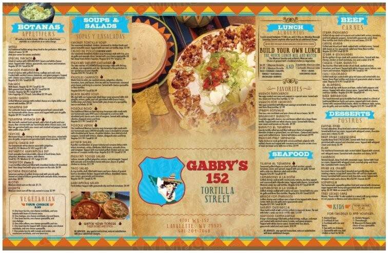 Gabbys 152 Tortilla Street - Lavalette, WV menu_pic