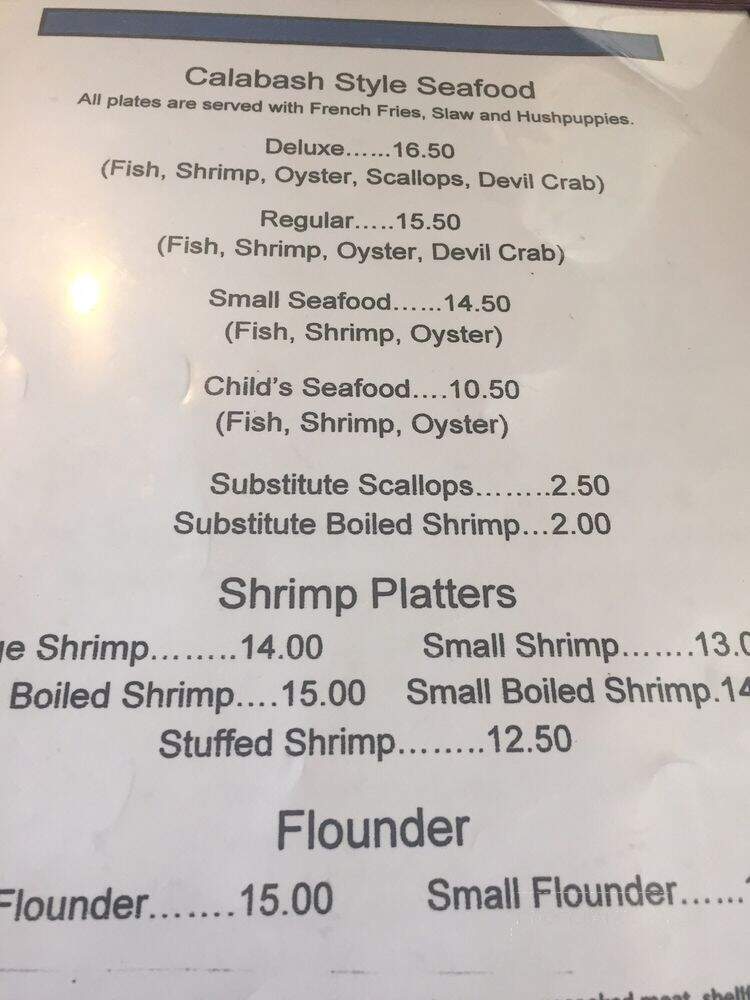 Online Menu of Calabash Seafood Hut, Calabash, NC