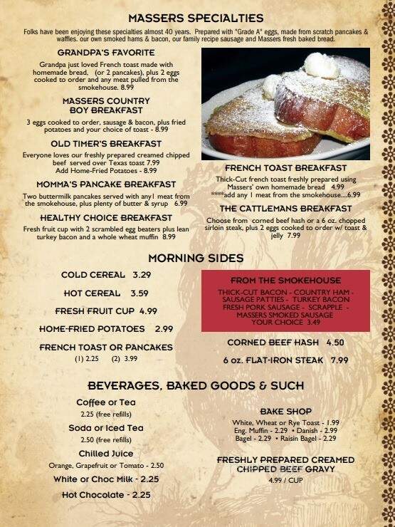 Masser's Restaurant - Paxinos, PA menu_pic