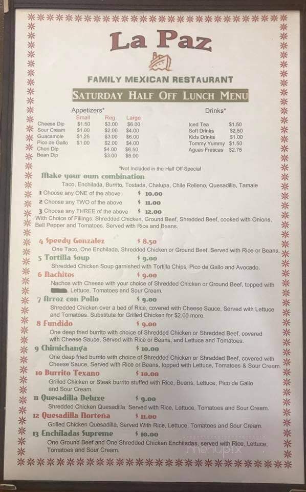 La Paz - Goldsboro, NC menu_pic