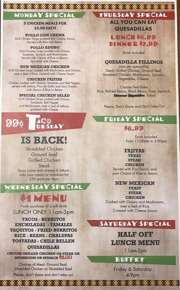 La Paz - Goldsboro, NC menu_pic
