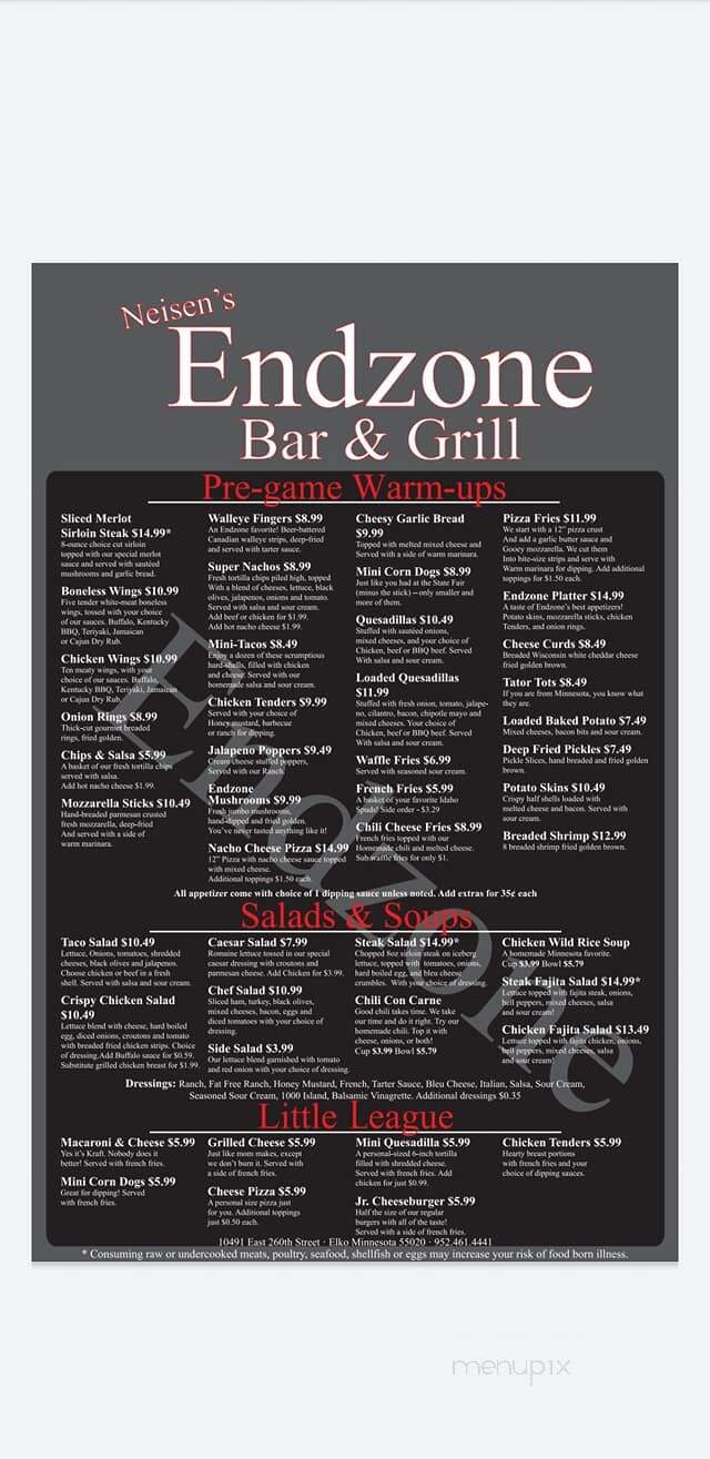 End Zone Bar and Grill - Elko New Market, MN menu_pic