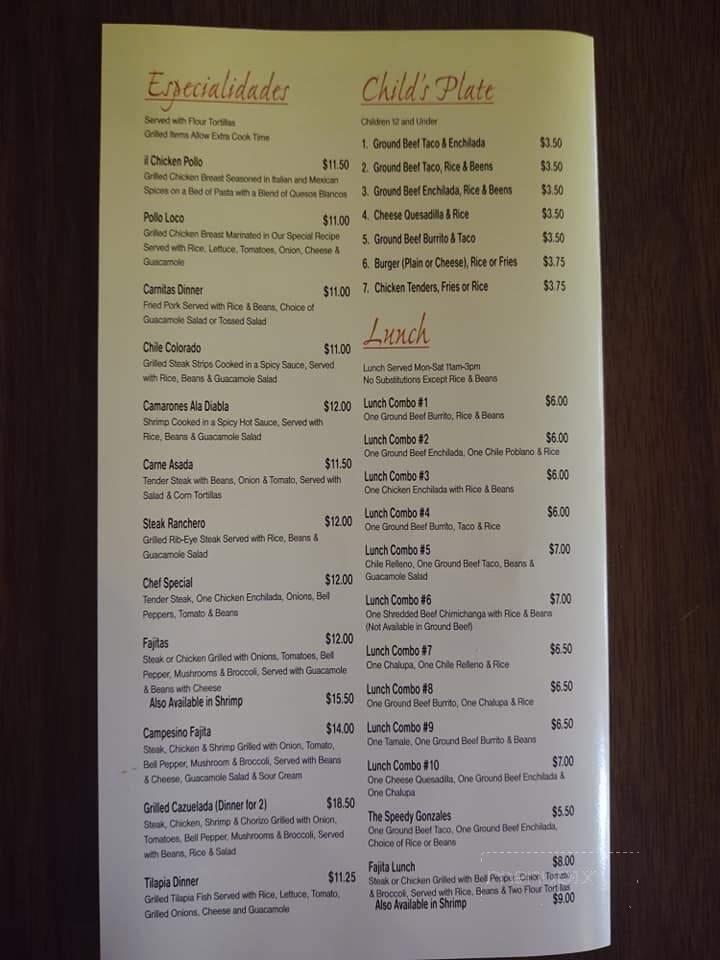 El Campesino Restaurante Mexicano - Strasburg, OH menu_pic