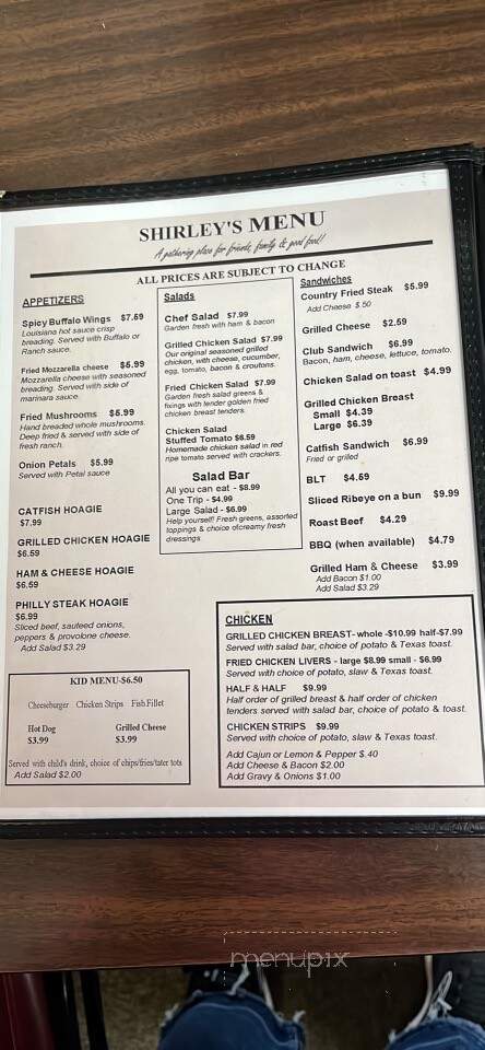 Shirley's Restaurant - Ripley, MS menu_pic