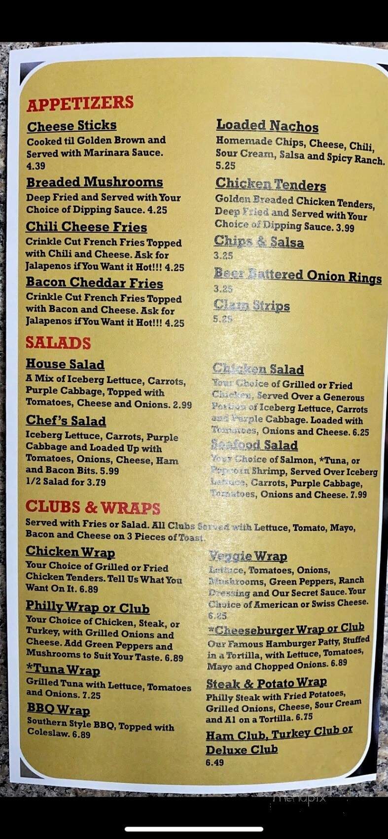 Bonnie and Clyde's - Bakersville, NC menu_pic