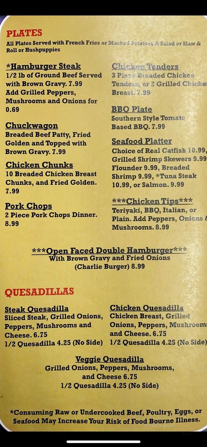 Bonnie and Clyde's - Bakersville, NC menu_pic