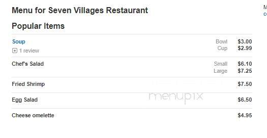 Seven Villages Restaurant - Waterbury, CT menu_pic