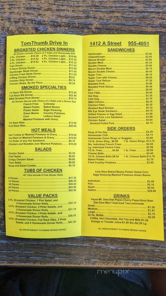 Tom Thumb Drive Inn - Fort Dodge, IA menu_pic