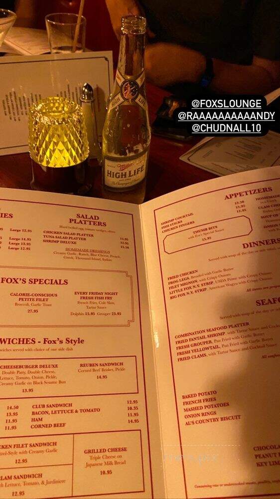 Fox's Lounge - South Miami, FL menu_pic