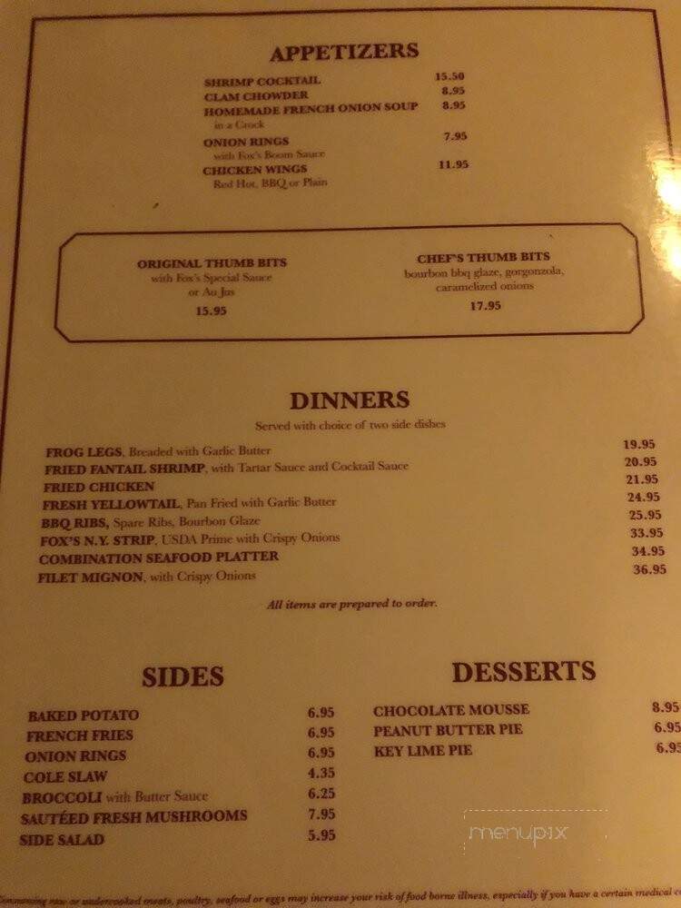 Fox's Lounge - South Miami, FL menu_pic