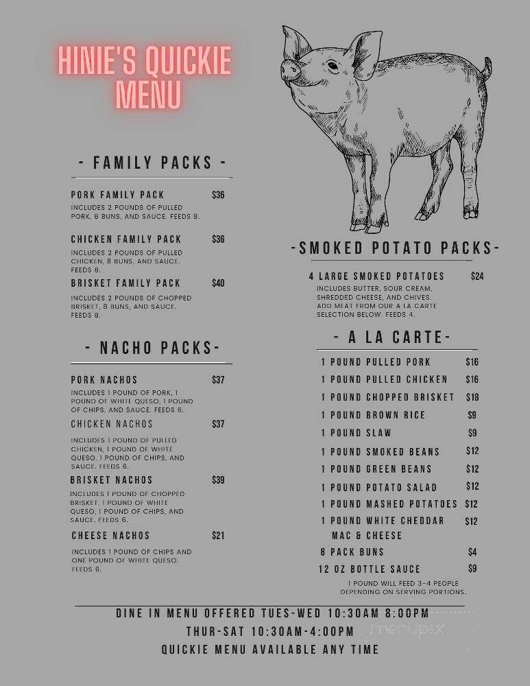 Hinie's BBQ - Lawrenceburg, TN menu_pic