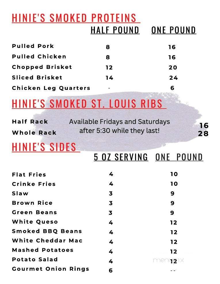 Hinie's BBQ - Lawrenceburg, TN menu_pic