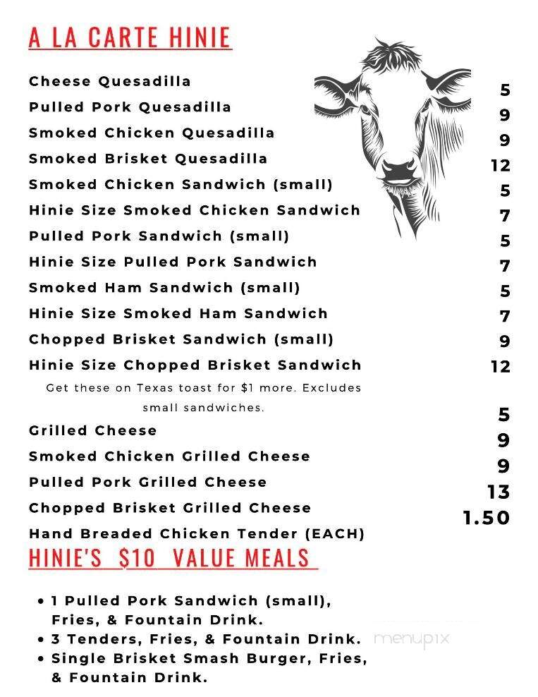 Hinie's BBQ - Lawrenceburg, TN menu_pic