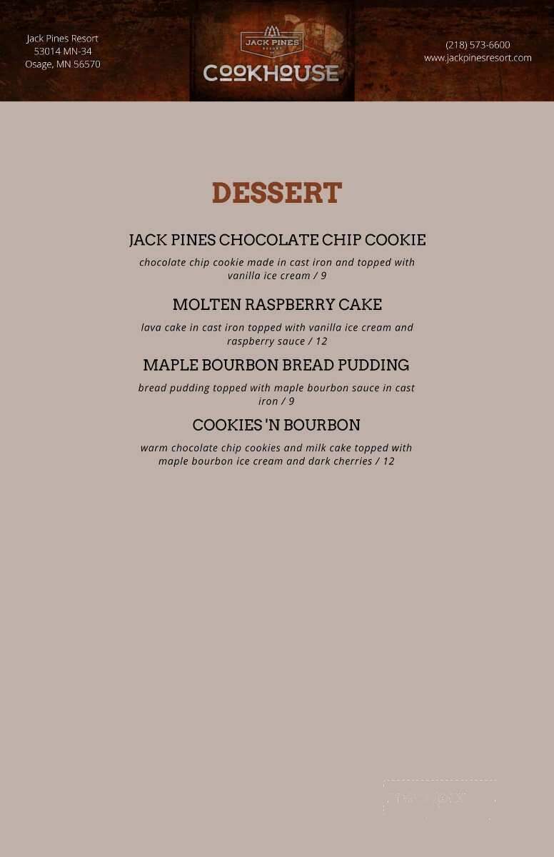 Jack Pines Resort Cookhouse - OSAGE, MN menu_pic