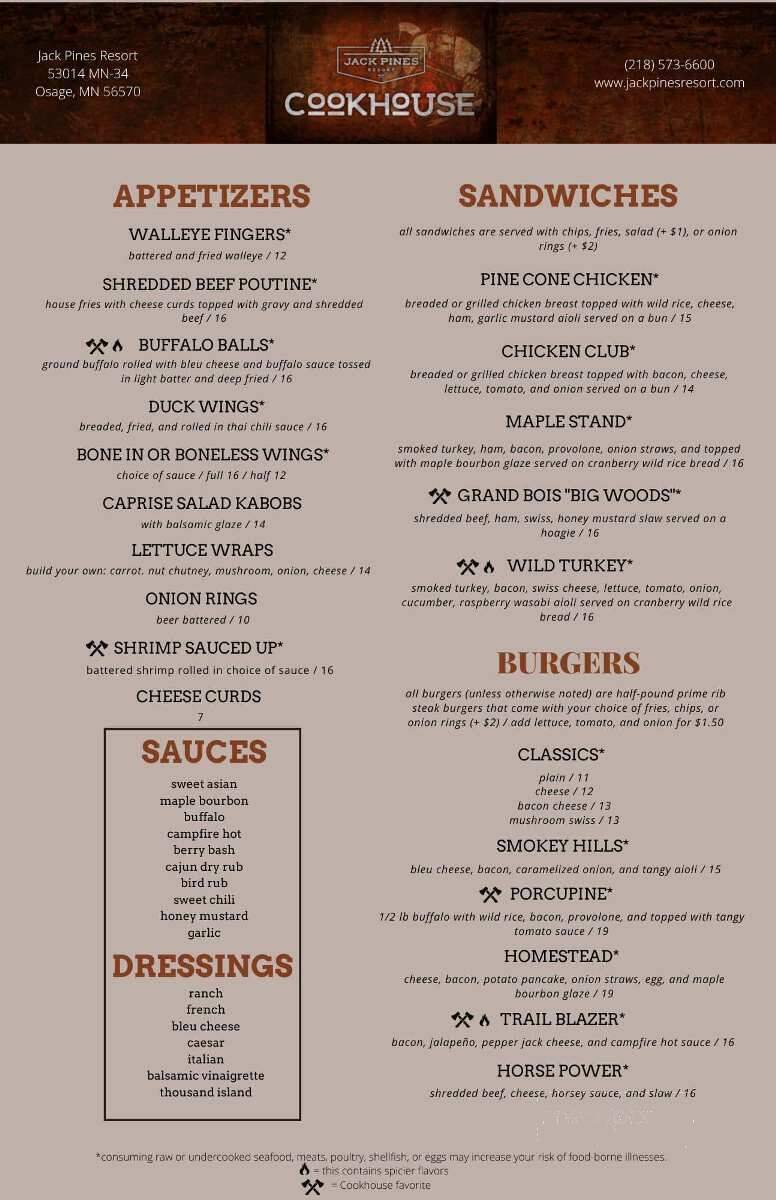 Jack Pines Resort Cookhouse - OSAGE, MN menu_pic