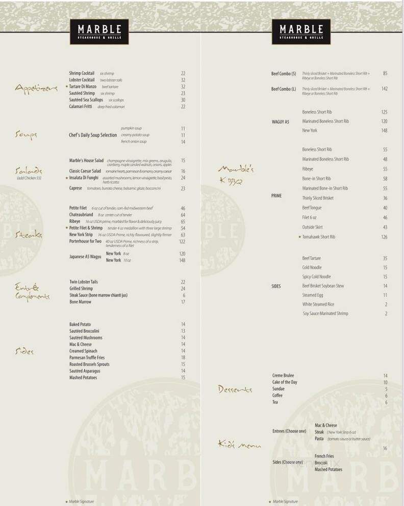Marble Steakhouse & Grille - Irvine, CA menu_pic