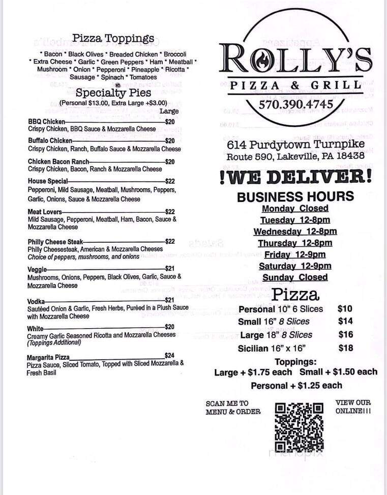 Rolly's Pizza & Grill - Lakeville, PA menu_pic