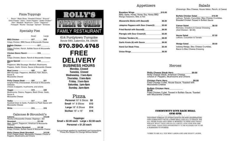 Rolly's Pizza & Grill - Lakeville, PA menu_pic