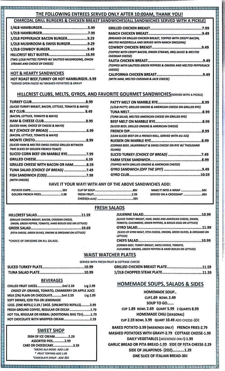 Hillcrest Family Restaurant - Kenosha, WI menu_pic