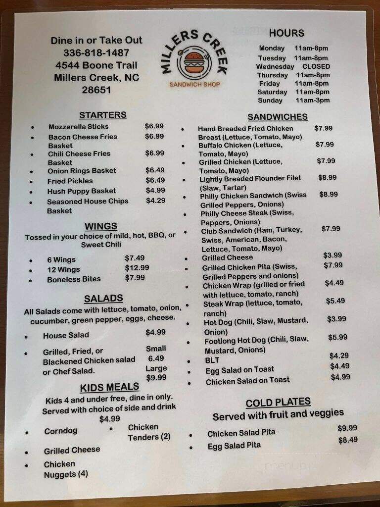 Millers Creek Sandwich - Millers Creek, NC menu_pic