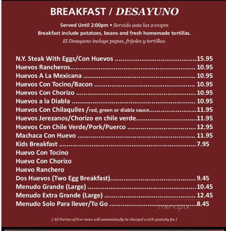 La Villa De Jerez Restaurant - Hollister, CA menu_pic