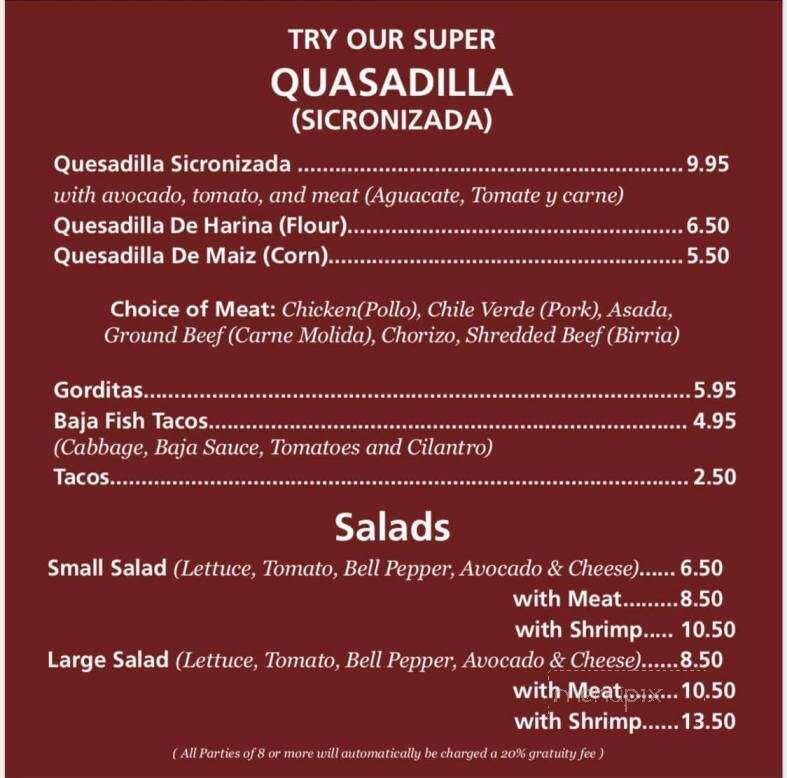 La Villa De Jerez Restaurant - Hollister, CA menu_pic