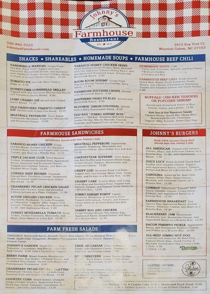 Johnny's Farmhouse Restaurant - Winston-Salem, NC menu_pic