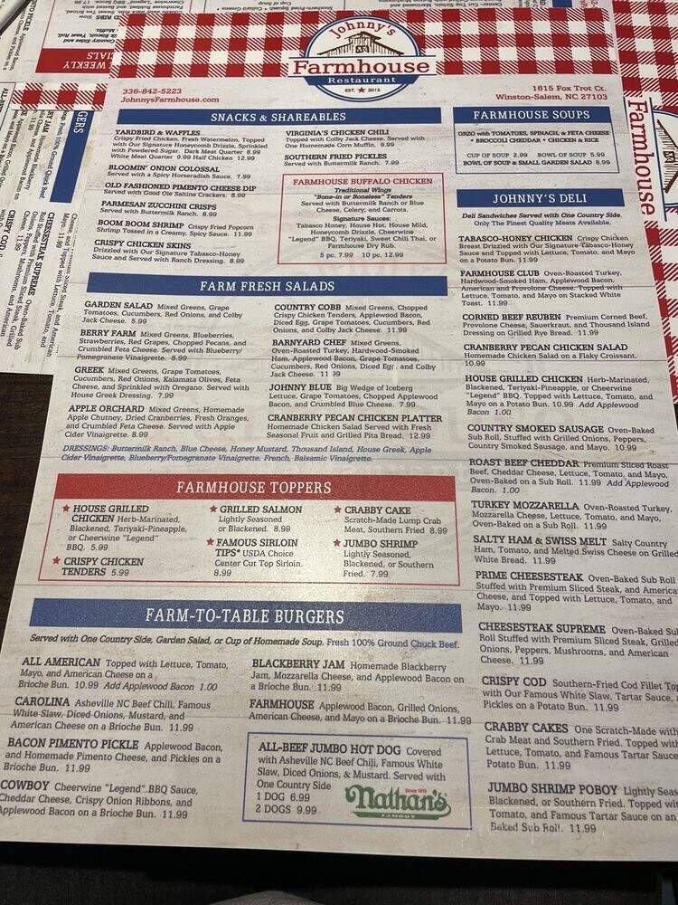 Johnny's Farmhouse Restaurant - Winston-Salem, NC menu_pic