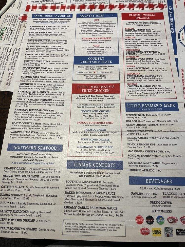 Johnny's Farmhouse Restaurant - Winston-Salem, NC menu_pic