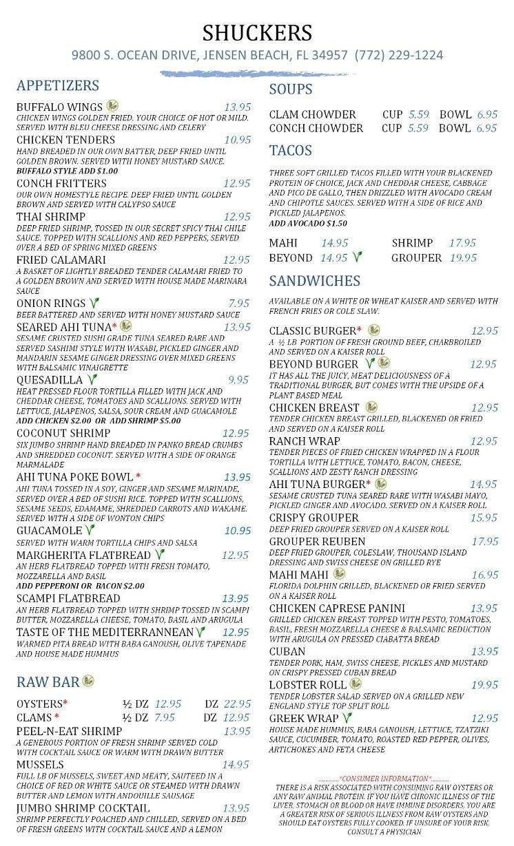Shuckers on the Beach - Jensen Beach, FL menu_pic