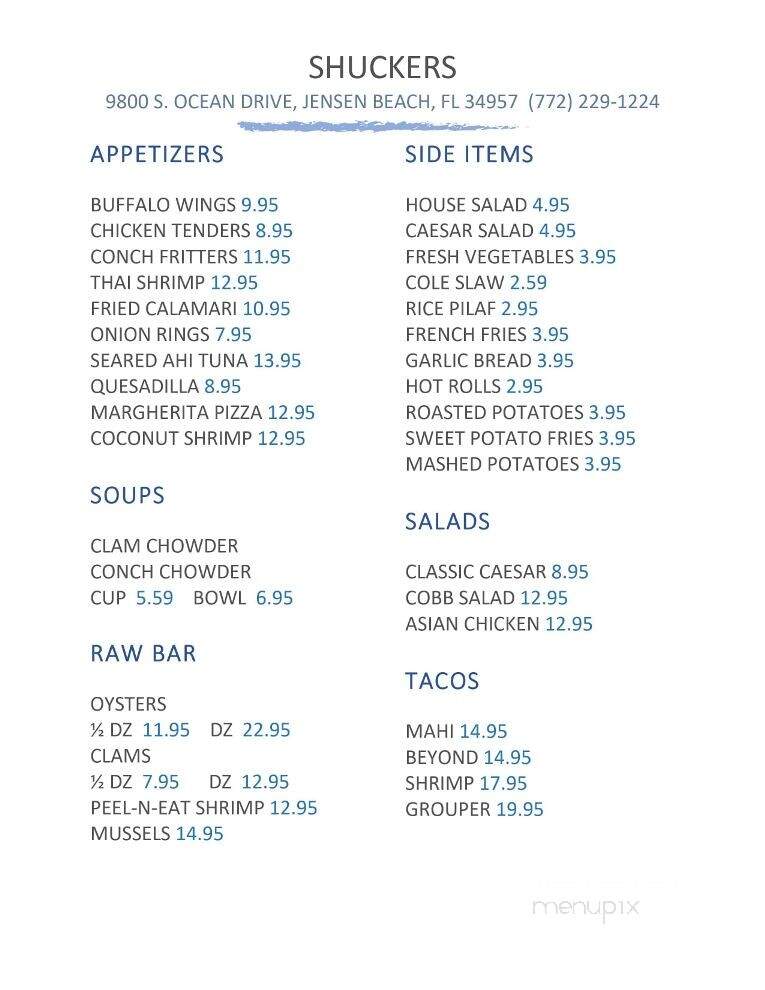 Shuckers on the Beach - Jensen Beach, FL menu_pic