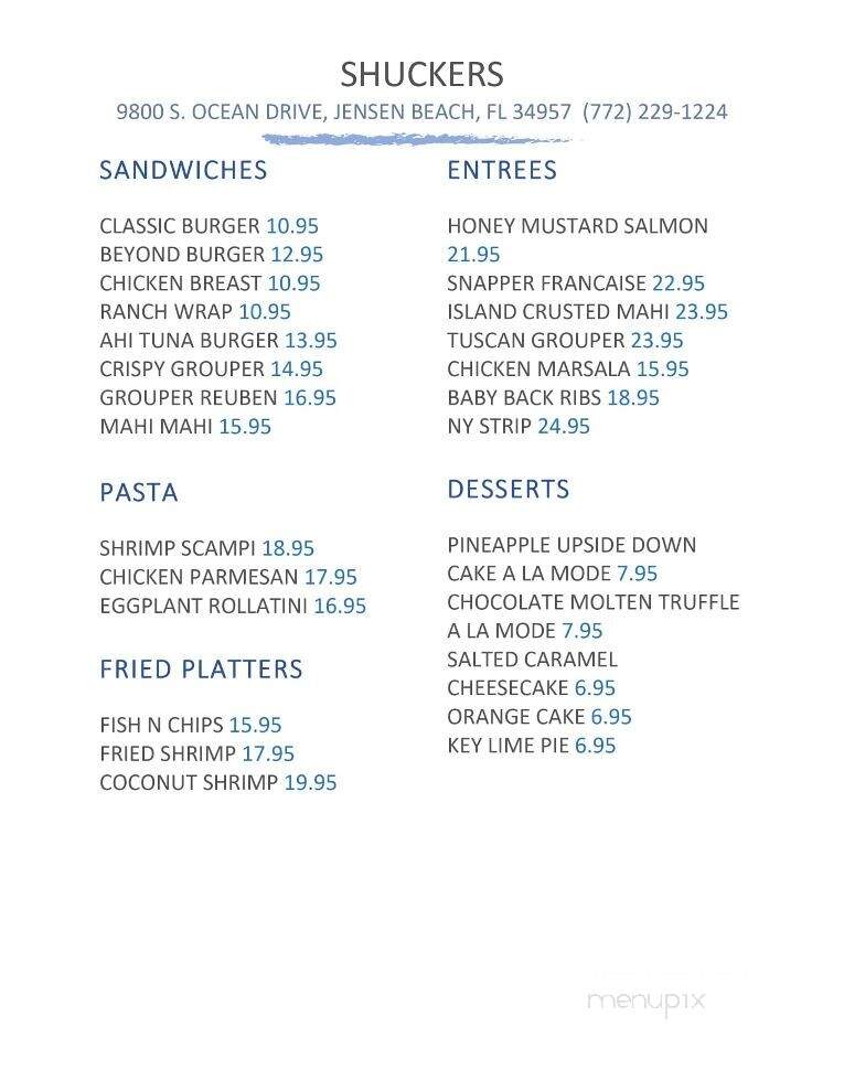 Shuckers on the Beach - Jensen Beach, FL menu_pic