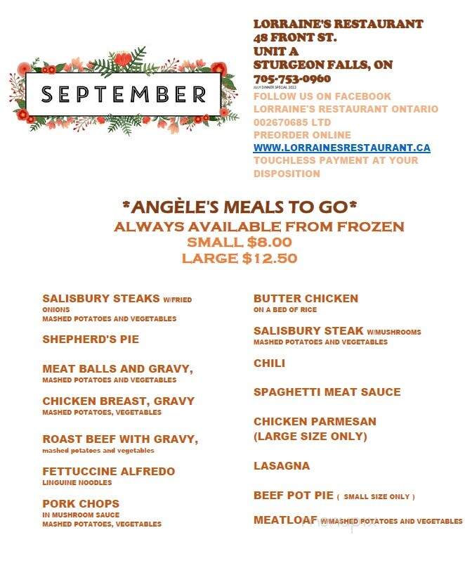 Chez Angele - Sturgeon Falls, ON menu_pic
