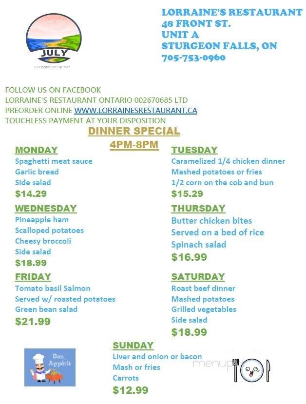 Chez Angele - Sturgeon Falls, ON menu_pic